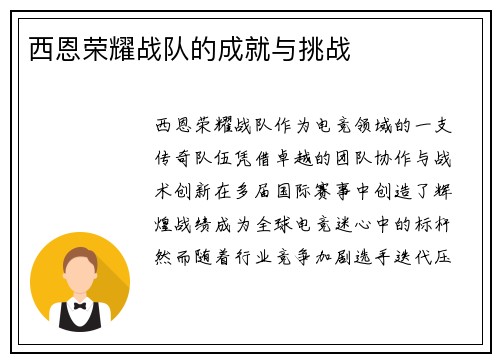 西恩荣耀战队的成就与挑战